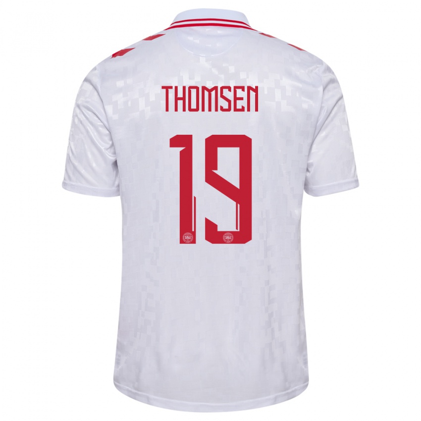 Niño Camiseta Dinamarca Janni Thomsen #19 Blanco 2ª Equipación 24-26 La Camisa Chile