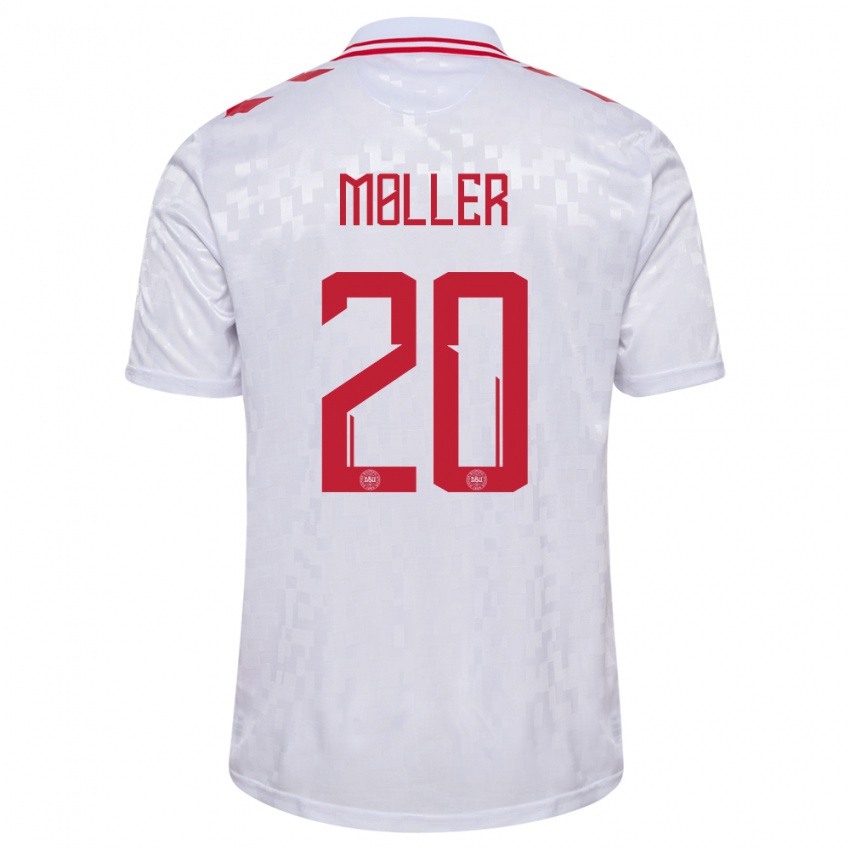 Niño Camiseta Dinamarca Caroline Moller #20 Blanco 2ª Equipación 24-26 La Camisa Chile