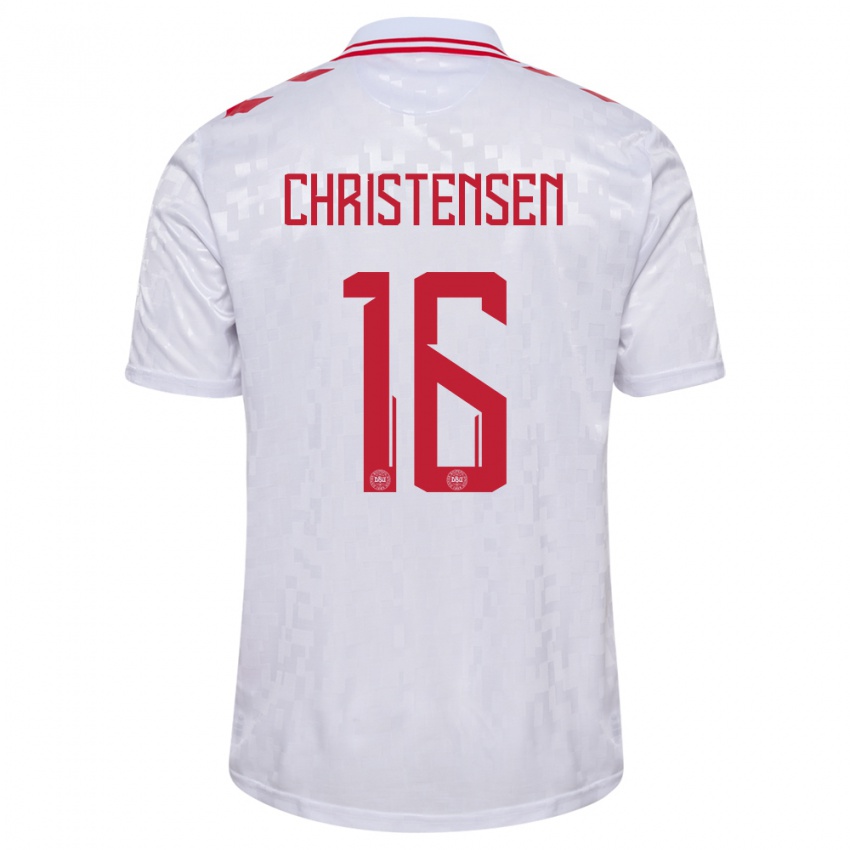 Niño Camiseta Dinamarca Oliver Christensen #16 Blanco 2ª Equipación 24-26 La Camisa Chile