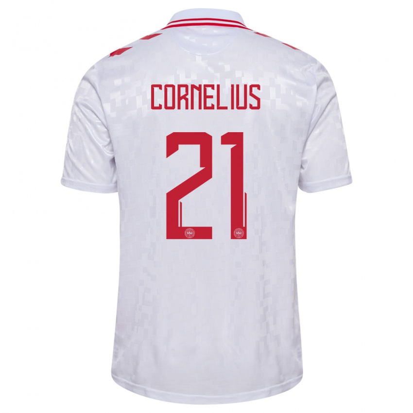 Niño Camiseta Dinamarca Andreas Cornelius #21 Blanco 2ª Equipación 24-26 La Camisa Chile