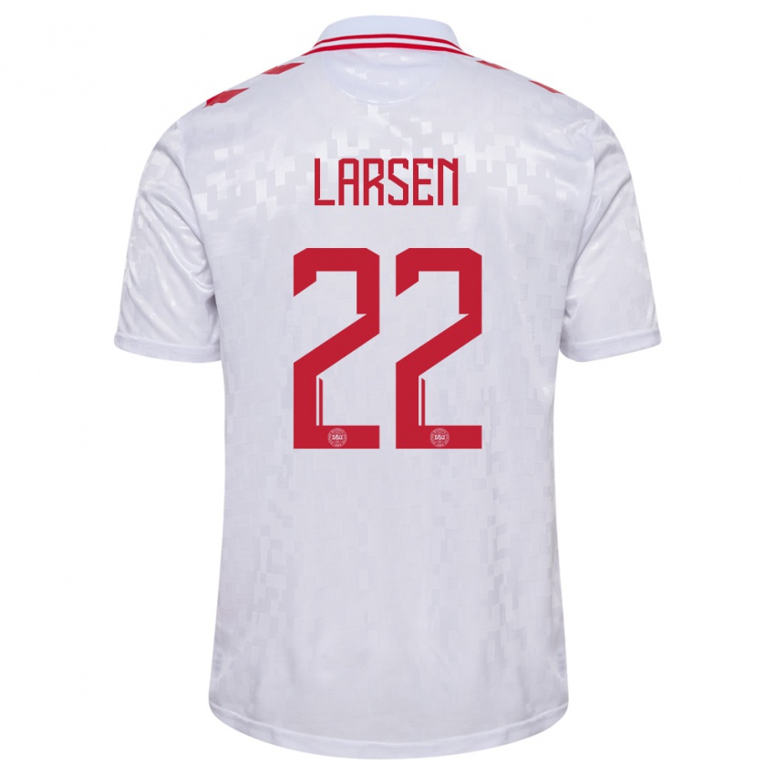 Niño Camiseta Dinamarca Kathrine Larsen #22 Blanco 2ª Equipación 24-26 La Camisa Chile