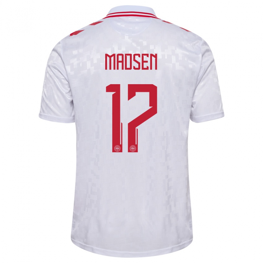 Niño Camiseta Dinamarca Nicolas Madsen #17 Blanco 2ª Equipación 24-26 La Camisa Chile