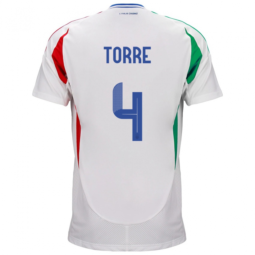 Niño Camiseta Italia Pietro La Torre #4 Blanco 2ª Equipación 24-26 La Camisa Chile