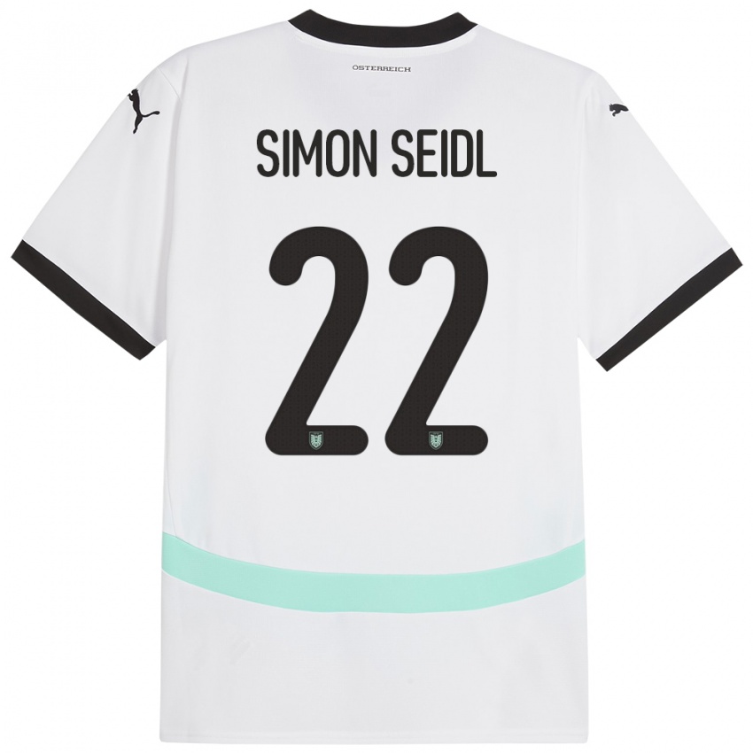 Niño Camiseta Austria Simon Seidl #22 Blanco 2ª Equipación 24-26 La Camisa Chile