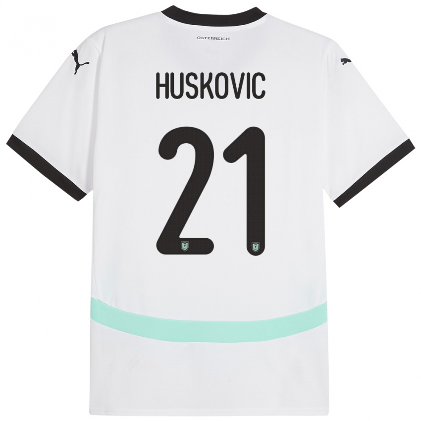 Niño Camiseta Austria Muharem Huskovic #21 Blanco 2ª Equipación 24-26 La Camisa Chile