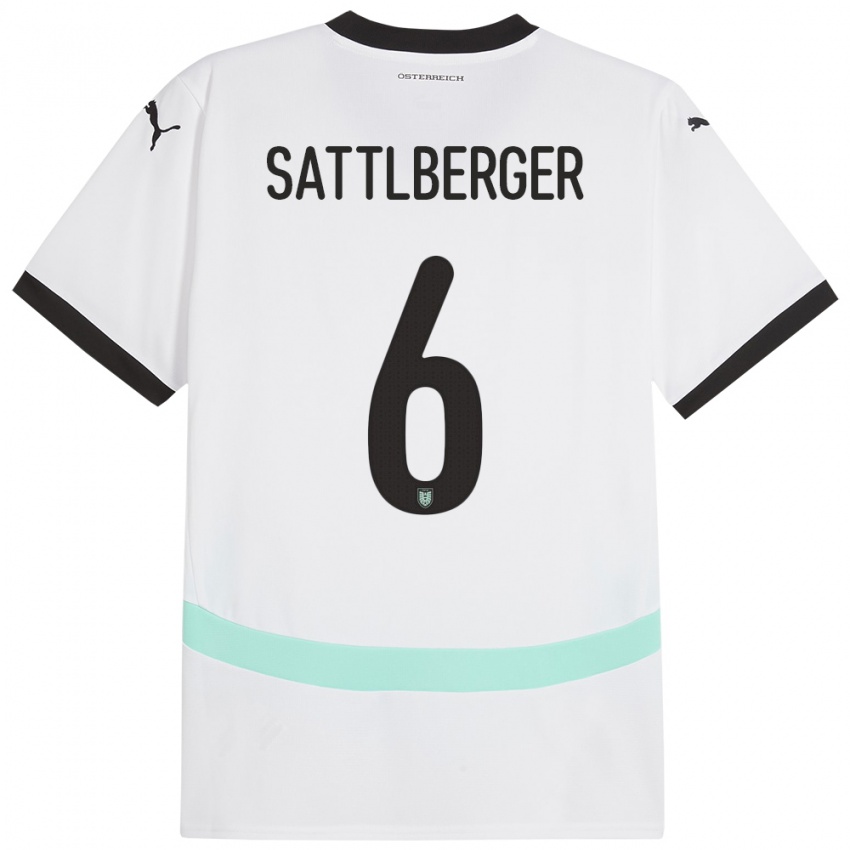 Niño Camiseta Austria Nikolas Sattlberger #6 Blanco 2ª Equipación 24-26 La Camisa Chile