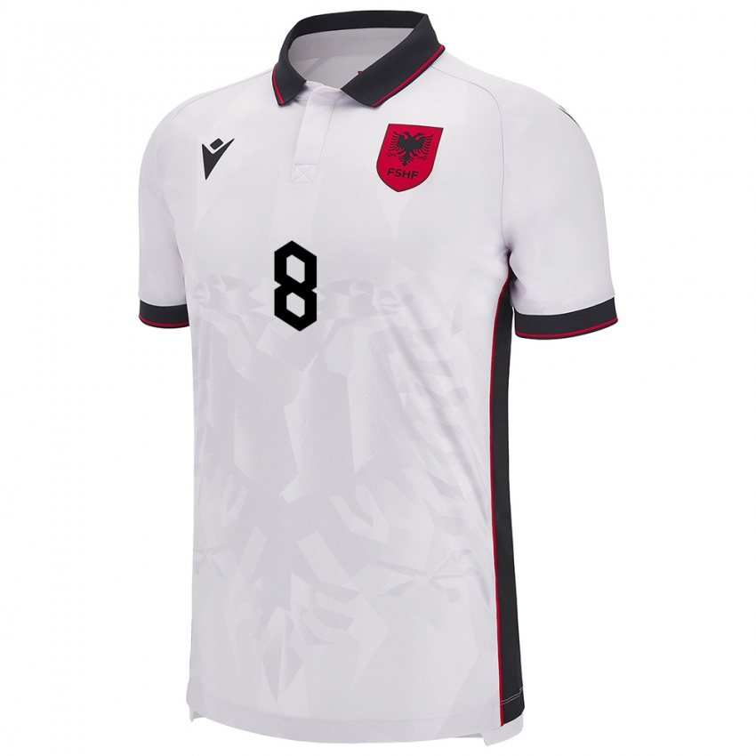 Niño Camiseta Albania Markela Bejleri #8 Blanco 2ª Equipación 24-26 La Camisa Chile