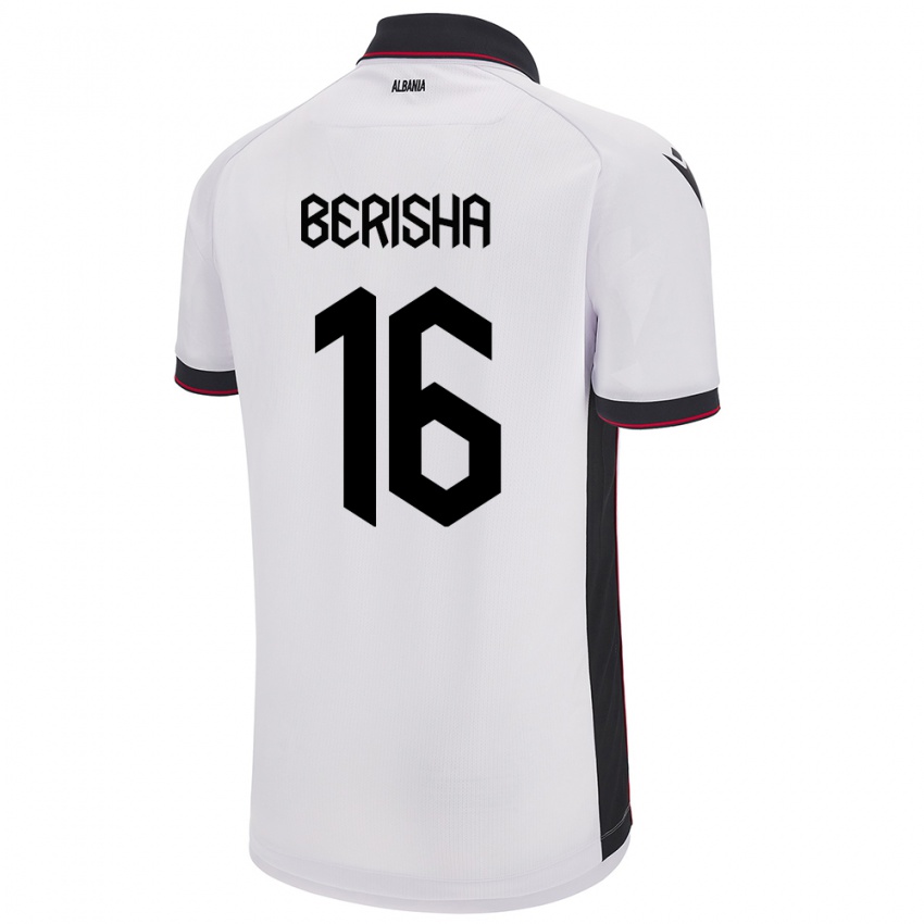 Niño Camiseta Albania Medon Berisha #16 Blanco 2ª Equipación 24-26 La Camisa Chile