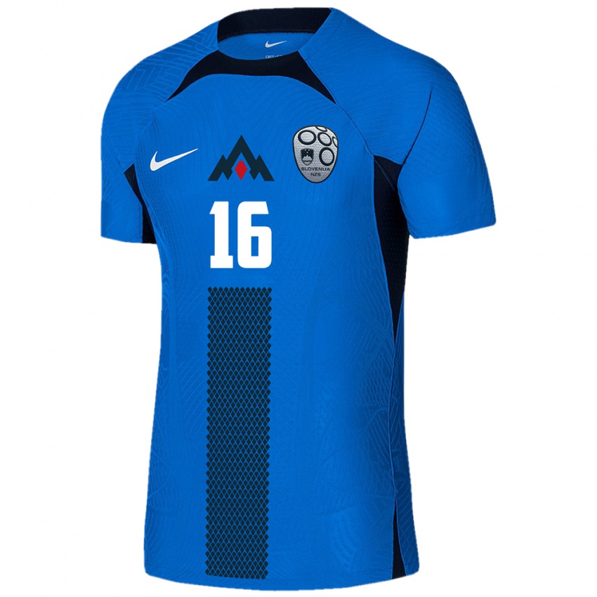 Niño Camiseta Eslovenia Kristjan Bendra #16 Azul 2ª Equipación 24-26 La Camisa Chile