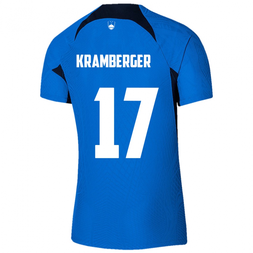 Niño Camiseta Eslovenia Enej Kramberger #17 Azul 2ª Equipación 24-26 La Camisa Chile