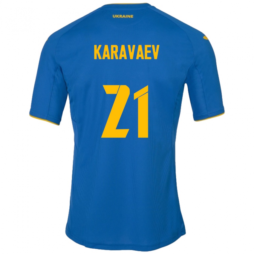 Niño Camiseta Ucrania Oleksandr Karavaev #21 Azul 2ª Equipación 24-26 La Camisa Chile