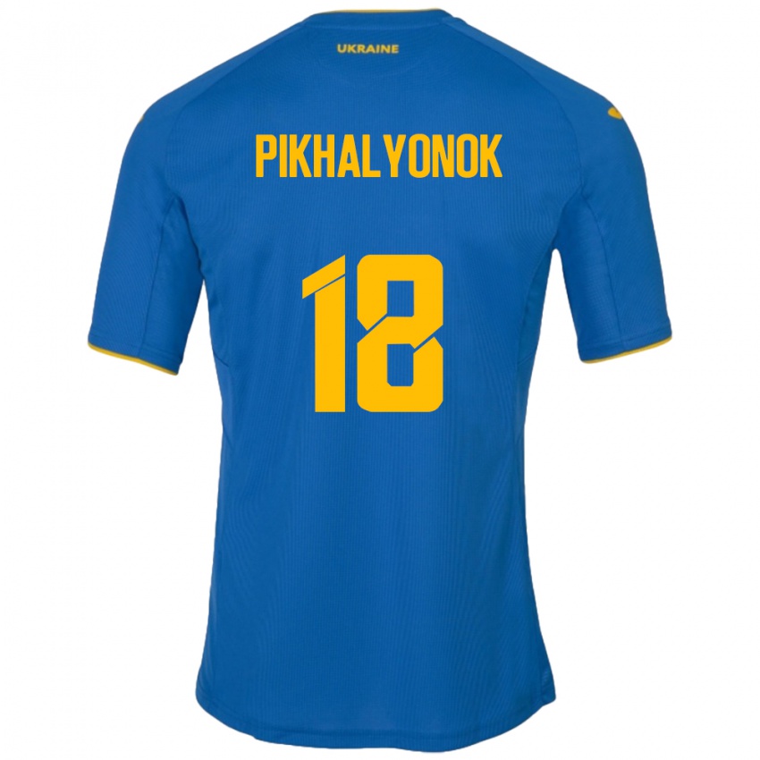 Niño Camiseta Ucrania Oleksandr Pikhalyonok #18 Azul 2ª Equipación 24-26 La Camisa Chile