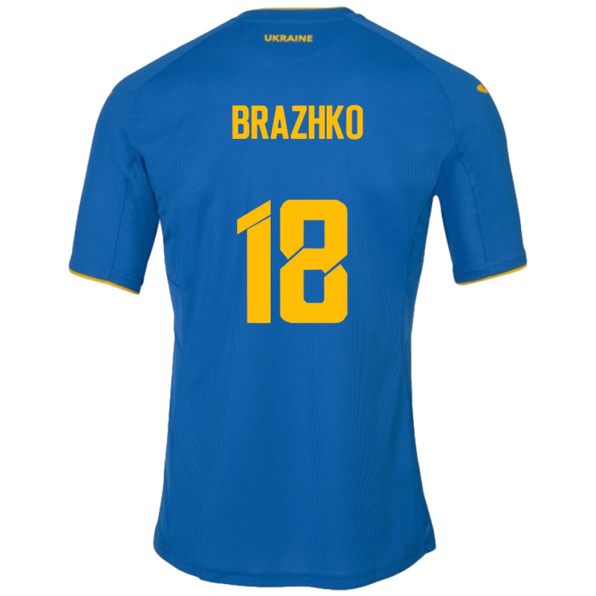 Niño Camiseta Ucrania Volodymyr Brazhko #18 Azul 2ª Equipación 24-26 La Camisa Chile