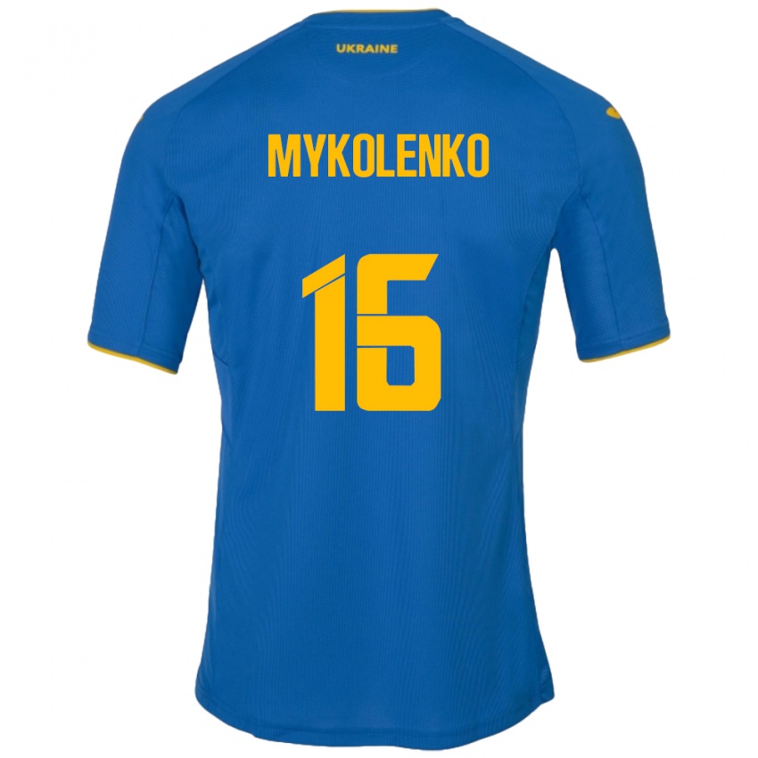 Niño Camiseta Ucrania Vitaliy Mykolenko #16 Azul 2ª Equipación 24-26 La Camisa Chile