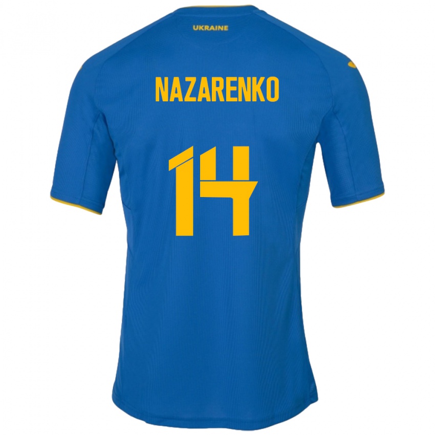 Niño Camiseta Ucrania Oleksandr Nazarenko #14 Azul 2ª Equipación 24-26 La Camisa Chile