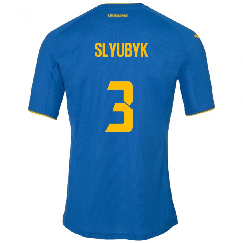 Niño Camiseta Ucrania Bogdan Slyubyk #3 Azul 2ª Equipación 24-26 La Camisa Chile