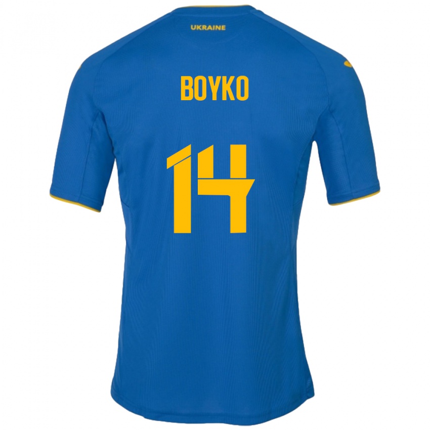 Niño Camiseta Ucrania Evgen Boyko #14 Azul 2ª Equipación 24-26 La Camisa Chile