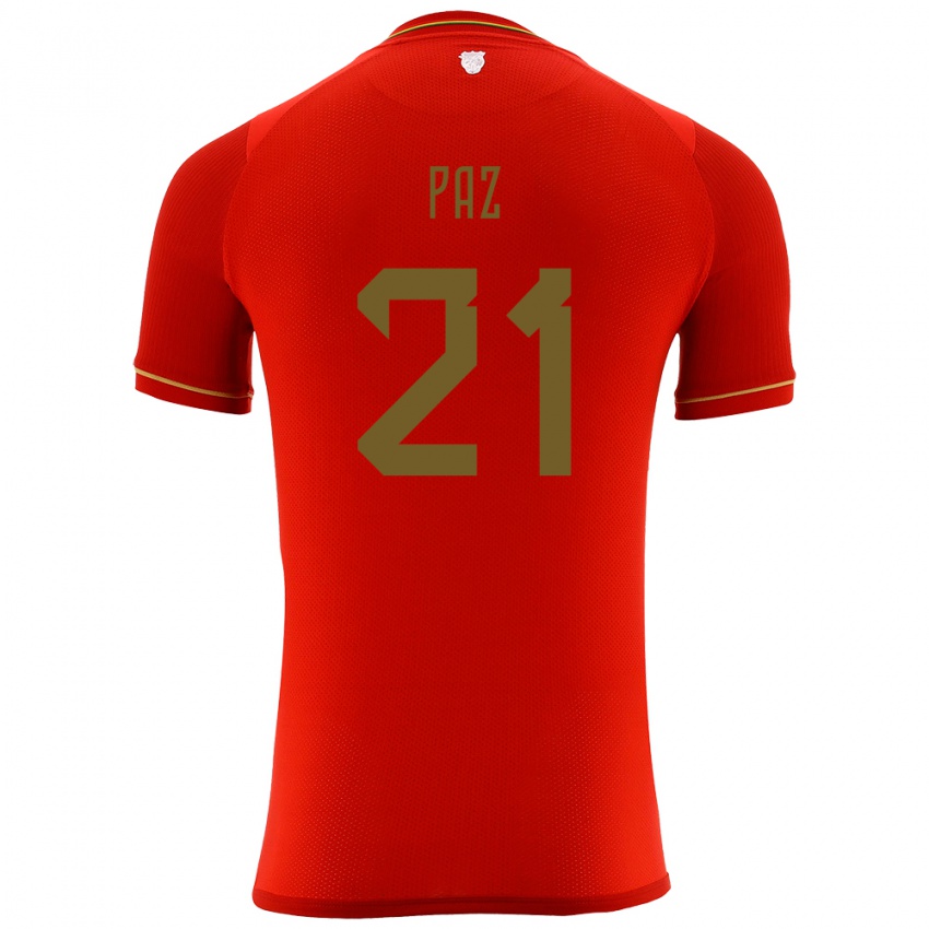 Niño Camiseta Bolivia Luis Paz #21 Rojo 2ª Equipación 24-26 La Camisa Chile