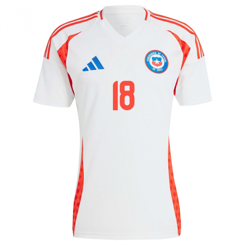 Niño Camiseta Chile Camila Sáez #18 Blanco 2ª Equipación 24-26 La Camisa Chile