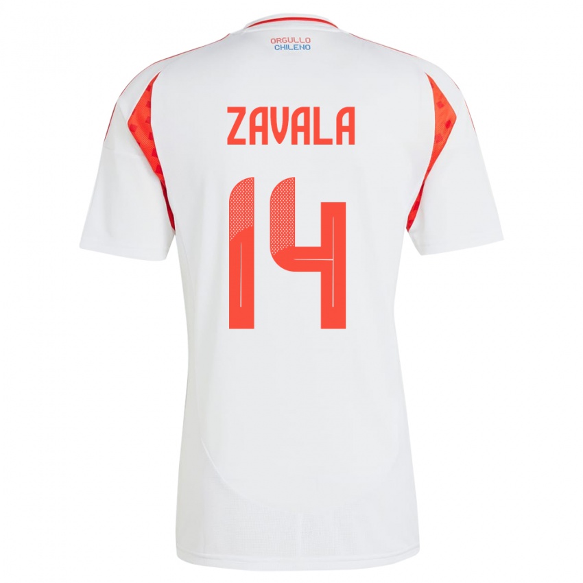 Niño Camiseta Chile Cristián Zavala #14 Blanco 2ª Equipación 24-26 La Camisa Chile