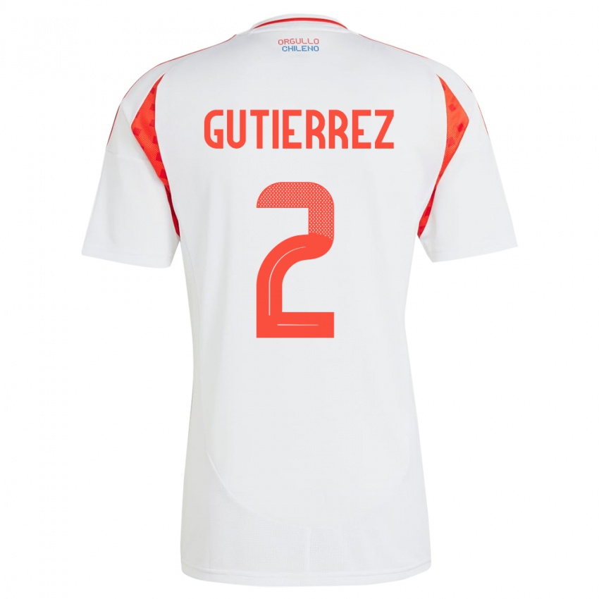 Niño Camiseta Chile Joaquín Gutiérrez #2 Blanco 2ª Equipación 24-26 La Camisa Chile