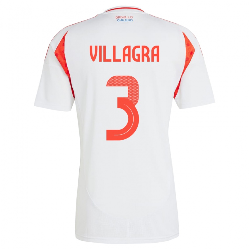 Niño Camiseta Chile Jonathan Villagra #3 Blanco 2ª Equipación 24-26 La Camisa Chile