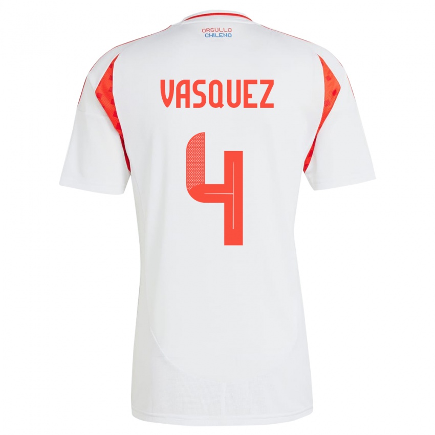 Niño Camiseta Chile Matías Vásquez #4 Blanco 2ª Equipación 24-26 La Camisa Chile