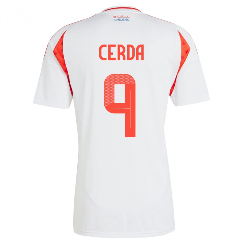 Niño Camiseta Chile Axel Cerda #9 Blanco 2ª Equipación 24-26 La Camisa Chile