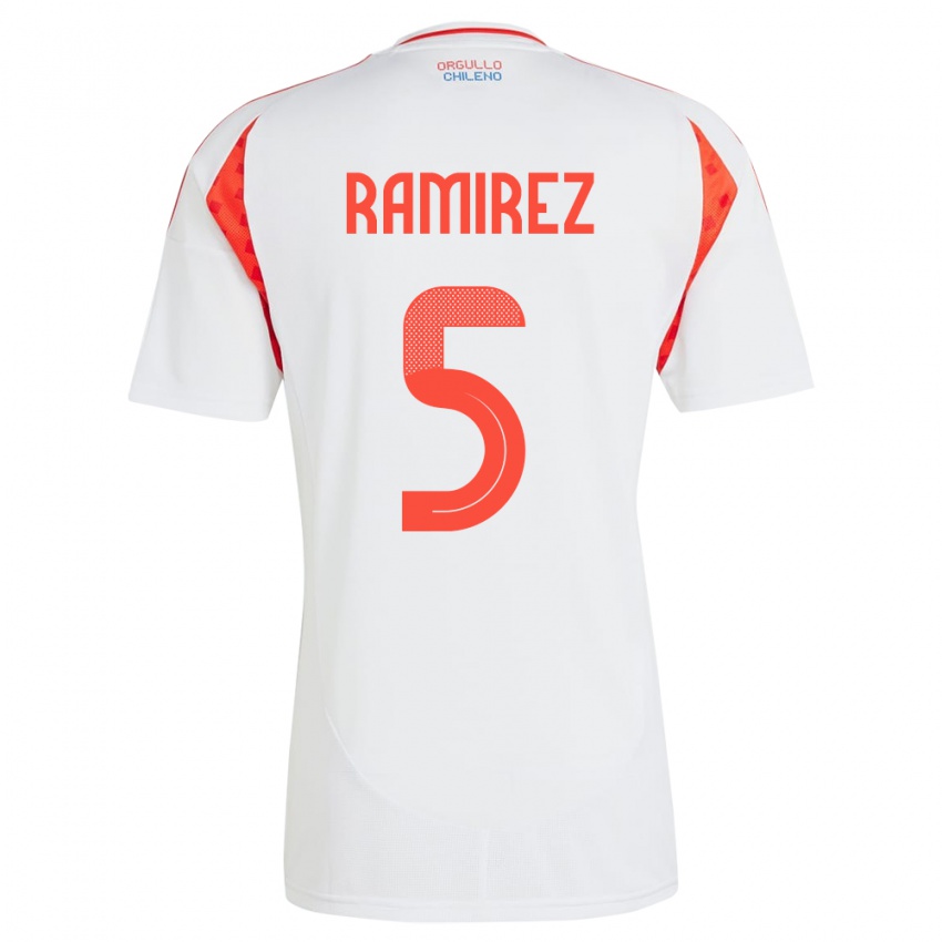 Niño Camiseta Chile Fernanda Ramírez #5 Blanco 2ª Equipación 24-26 La Camisa Chile