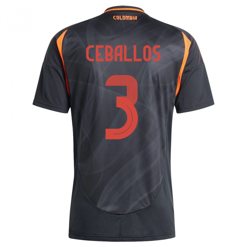 Niño Camiseta Colombia Brayan Ceballos #3 Negro 2ª Equipación 24-26 La Camisa Chile