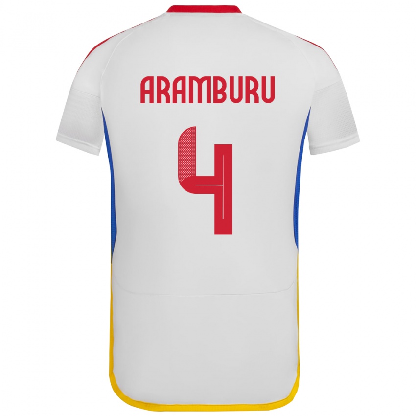 Niño Camiseta Venezuela Jon Aramburu #4 Blanco 2ª Equipación 24-26 La Camisa Chile