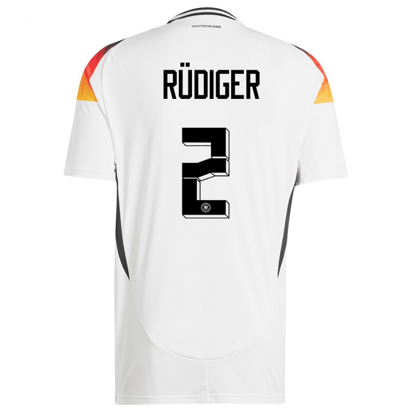 Hombre Camiseta Alemania Antonio Rudiger #2 Blanco 1ª Equipación 24-26 La Camisa Chile