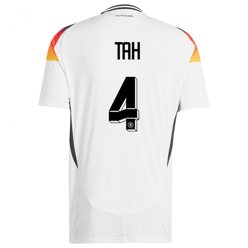 Hombre Camiseta Alemania Jonathan Tah #4 Blanco 1ª Equipación 24-26 La Camisa Chile