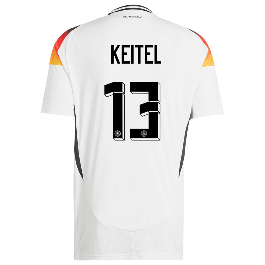 Hombre Camiseta Alemania Yannik Keitel #13 Blanco 1ª Equipación 24-26 La Camisa Chile