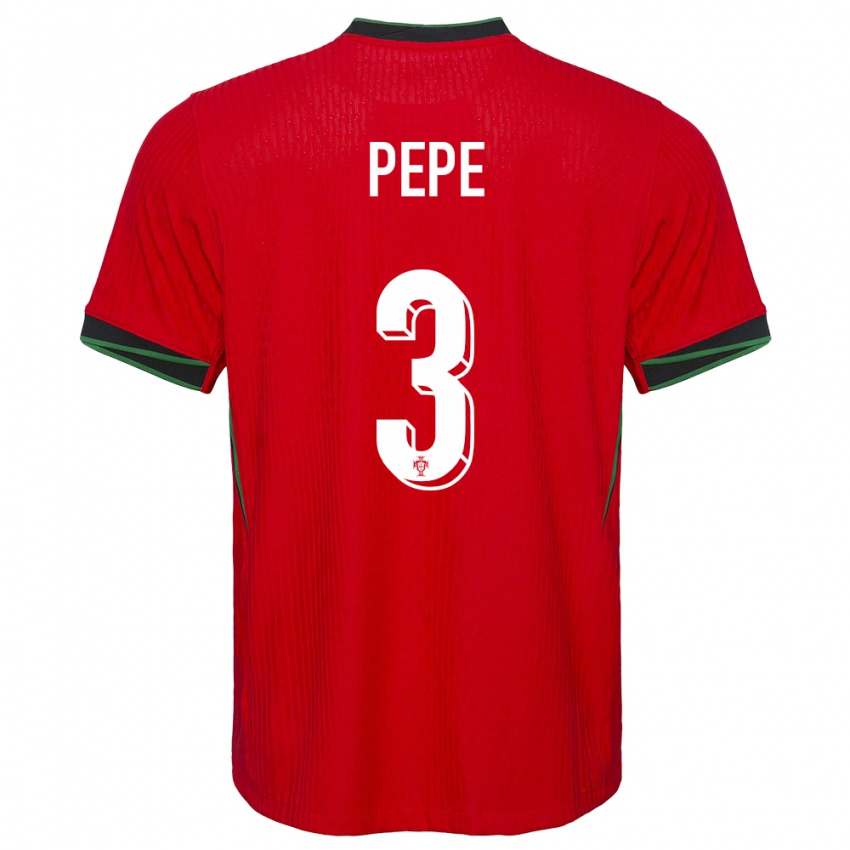 Hombre Camiseta Portugal Pepe #3 Rojo 1ª Equipación 24-26 La Camisa Chile