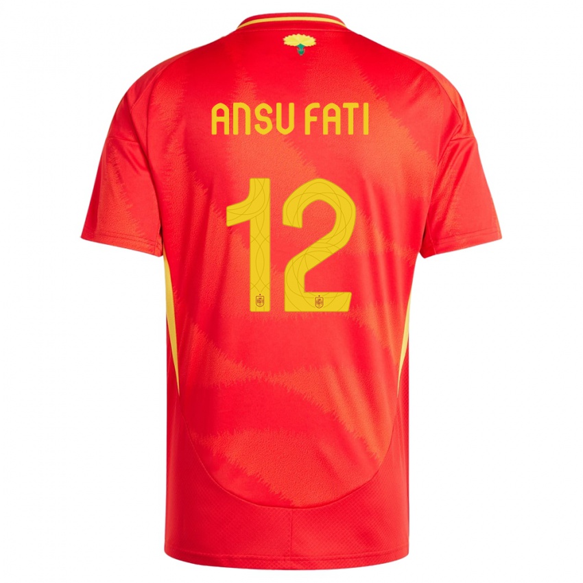 Hombre Camiseta España Ansu Fati #12 Rojo 1ª Equipación 24-26 La Camisa Chile