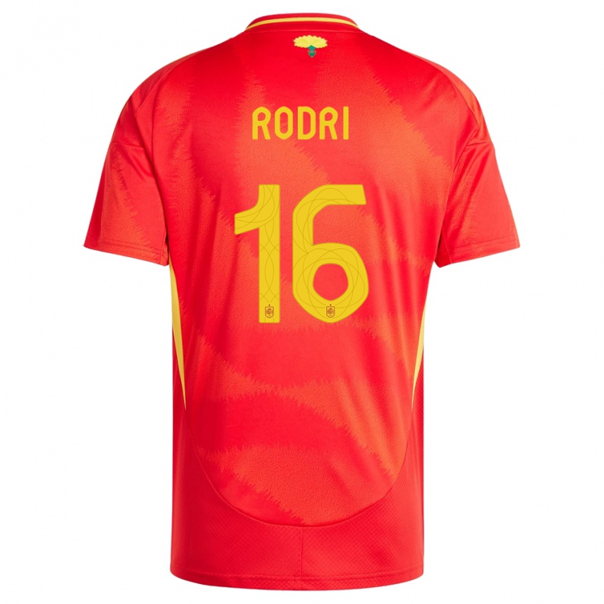 Hombre Camiseta España Rodri #16 Rojo 1ª Equipación 24-26 La Camisa Chile