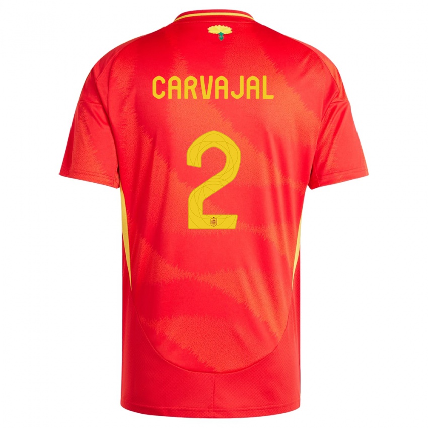 Hombre Camiseta España Daniel Carvajal #2 Rojo 1ª Equipación 24-26 La Camisa Chile