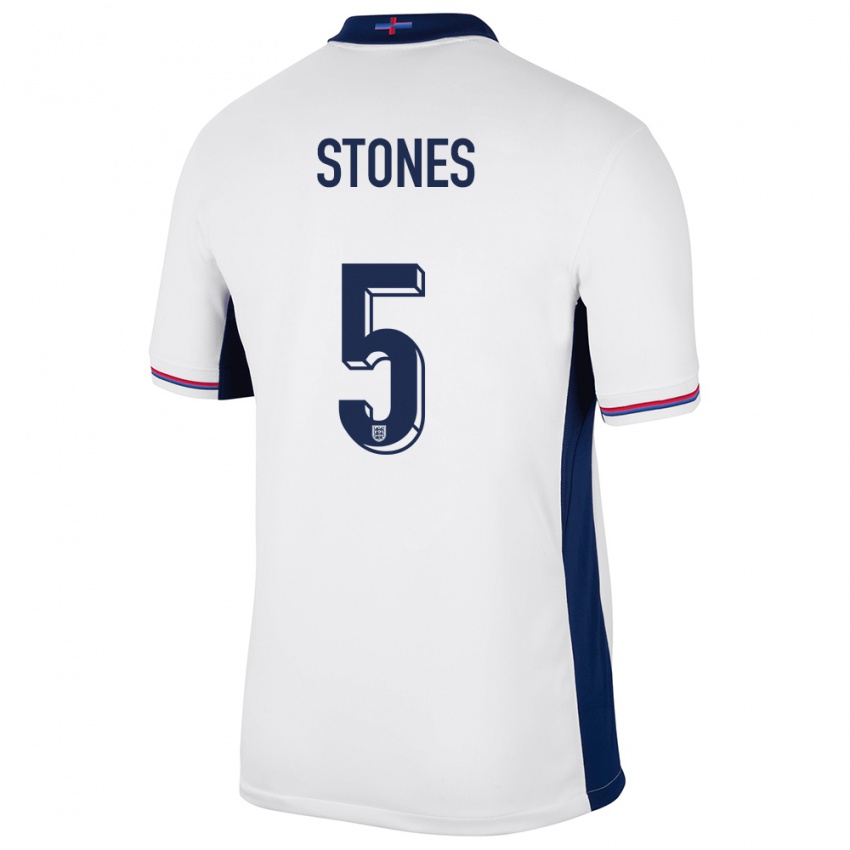 Hombre Camiseta Inglaterra John Stones #5 Blanco 1ª Equipación 24-26 La Camisa Chile