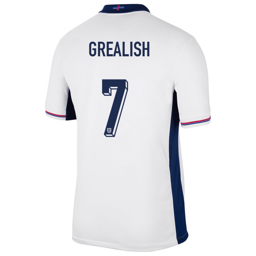 Hombre Camiseta Inglaterra Jack Grealish #7 Blanco 1ª Equipación 24-26 La Camisa Chile