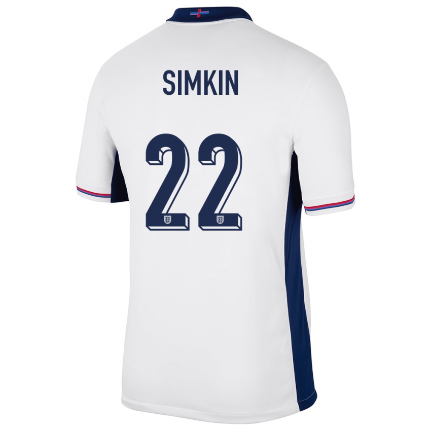 Hombre Camiseta Inglaterra Tommy Simkin #22 Blanco 1ª Equipación 24-26 La Camisa Chile