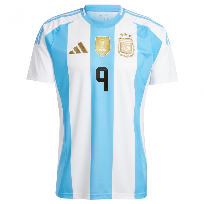 Hombre Camiseta Argentina Adolfo Gaich #9 Blanco Azul 1ª Equipación 24-26 La Camisa Chile