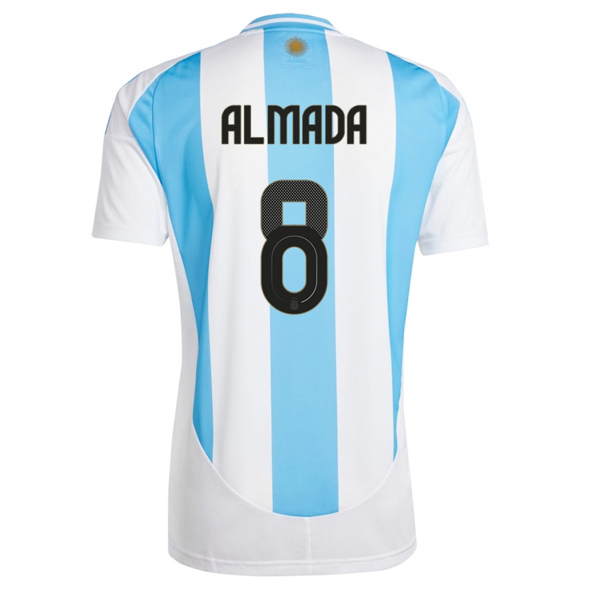 Hombre Camiseta Argentina Thiago Almada #8 Blanco Azul 1ª Equipación 24-26 La Camisa Chile