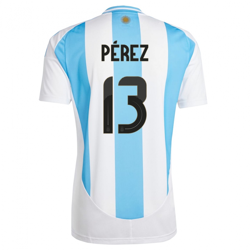 Hombre Camiseta Argentina Nehuen Perez #13 Blanco Azul 1ª Equipación 24-26 La Camisa Chile