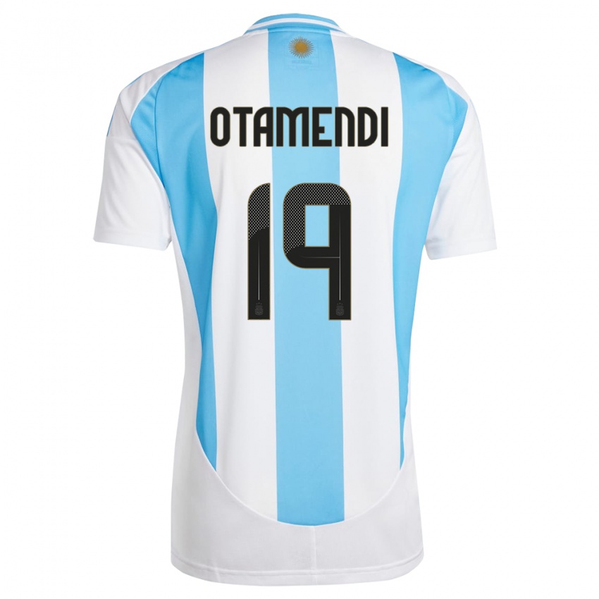 Hombre Camiseta Argentina Nicolas Otamendi #19 Blanco Azul 1ª Equipación 24-26 La Camisa Chile