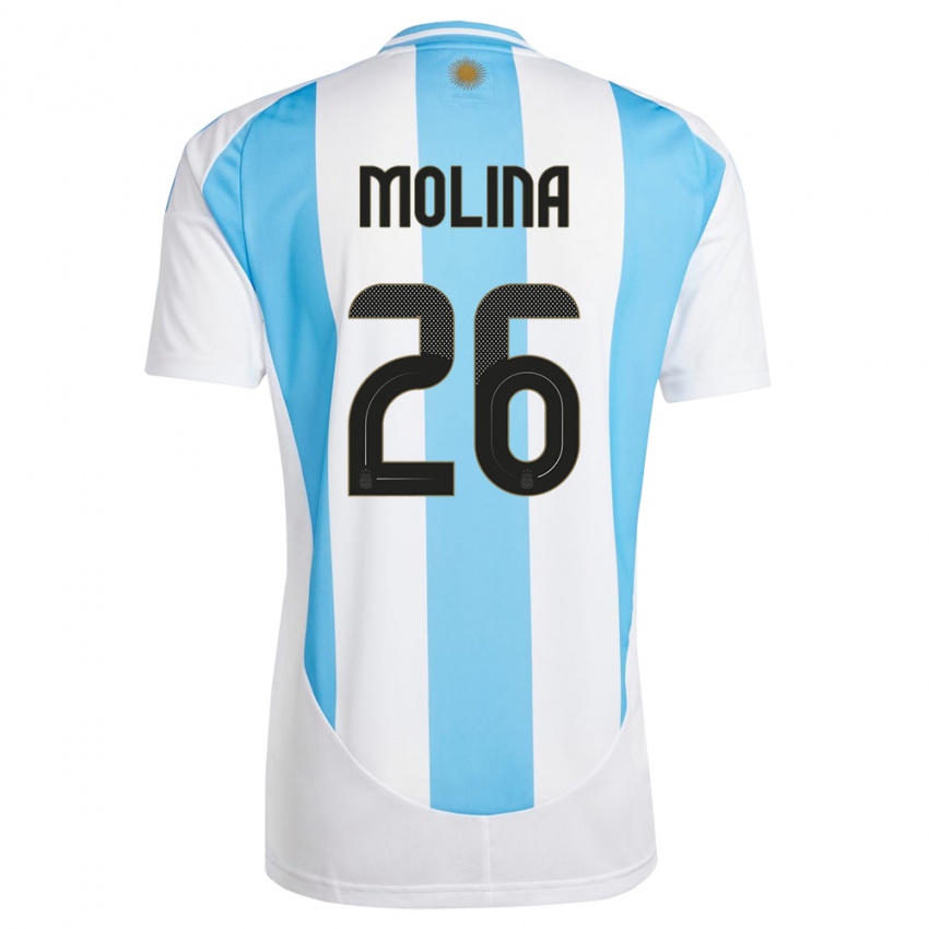 Hombre Camiseta Argentina Nahuel Molina #26 Blanco Azul 1ª Equipación 24-26 La Camisa Chile