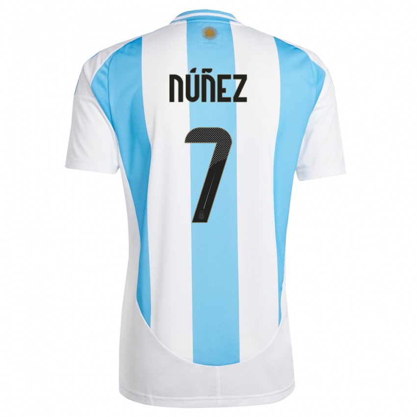 Hombre Camiseta Argentina Romina Nunez #7 Blanco Azul 1ª Equipación 24-26 La Camisa Chile