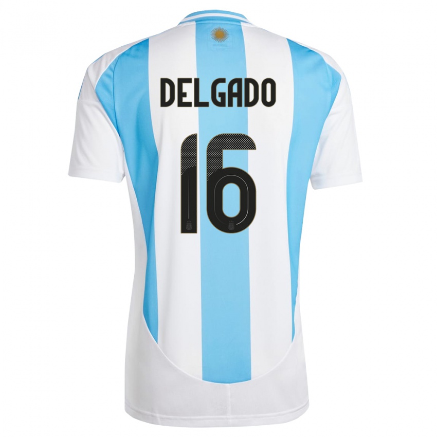 Hombre Camiseta Argentina Marina Delgado #16 Blanco Azul 1ª Equipación 24-26 La Camisa Chile