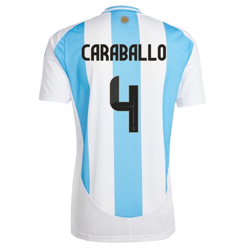 Hombre Camiseta Argentina Brian Caraballo #4 Blanco Azul 1ª Equipación 24-26 La Camisa Chile