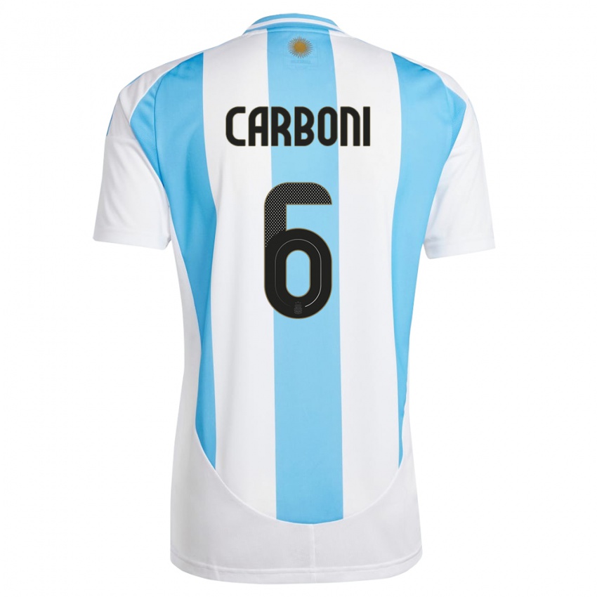 Hombre Camiseta Argentina Franco Carboni #6 Blanco Azul 1ª Equipación 24-26 La Camisa Chile